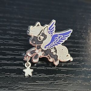 Glitter Pegasus Enamel Pin with Star Charm - Purple Wings